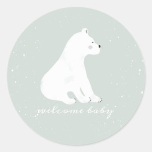 Pegatina Redonda Polar Bear Cub Winter Snow Blue Baby Shower
