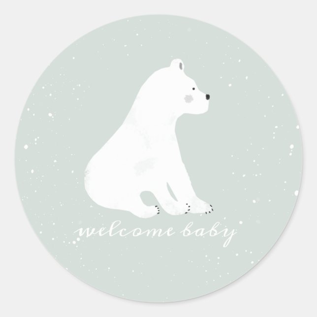 Pegatina Redonda Polar Bear Cub Winter Snow Blue Baby Shower (Anverso)