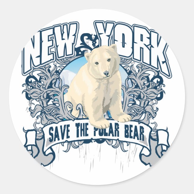 Pegatina Redonda Polar Bear New York (Anverso)