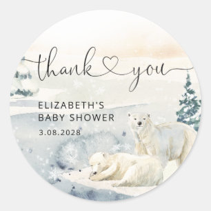 Pegatina Redonda Polar Bear Winter Baby Shower
