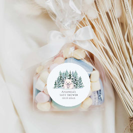 Pegatina Redonda Polar Bear Winter Baby Shower