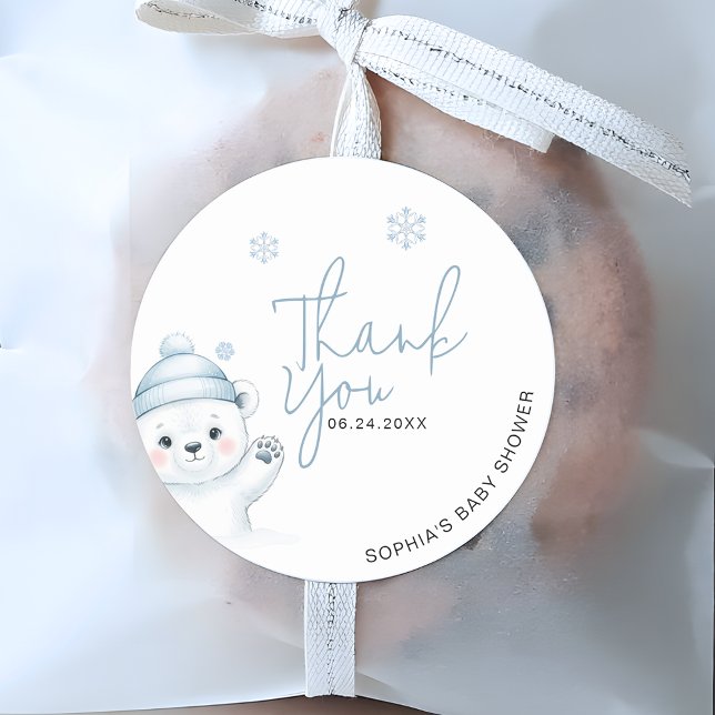 Pegatina Redonda Polar Bear Winter Baby Shower Thank You (Subido por el creador)