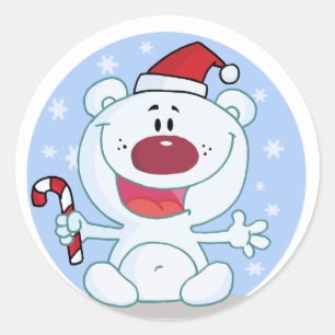 Pegatina Redonda Polar Bear With Candy Cane Holiday Tshirts