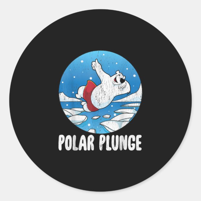Pegatina Redonda Polar Plunge Ice Jump Polar Bear Winter Swim (Anverso)