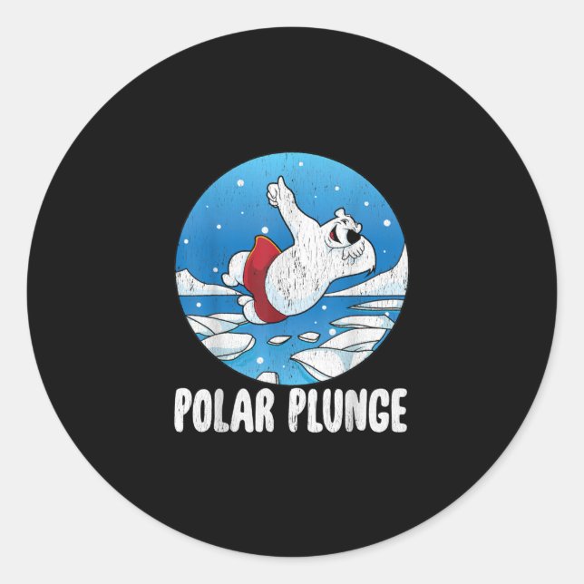 Pegatina Redonda Polar Plunge Ice Jump Polar Bear Winter Swim (Anverso)