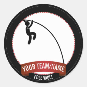 Pegatina Redonda Pole Vault blanco y rojo personalizado