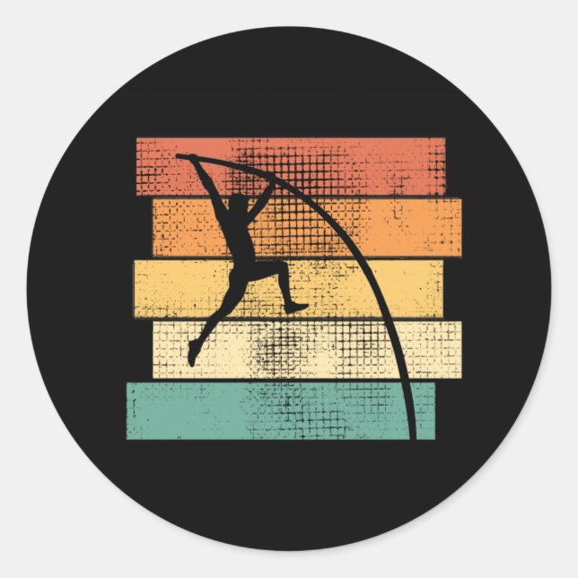 Pegatina Redonda Pole Vaulting Retro (Anverso)