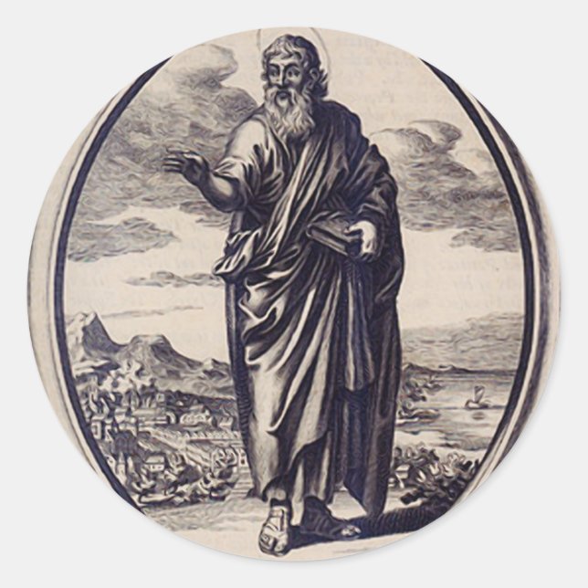 Pegatina Redonda Policarpo de Smyrna Martyr y Padre de la Iglesia (Anverso)