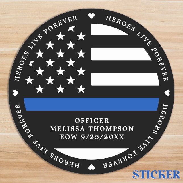 Pegatina Redonda Police Memorial Fallen Officer Thin Blue Line (Subido por el creador)