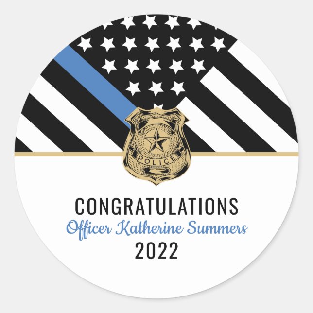 Pegatina Redonda Policía Bandera delgada de la Línea Azul Felicitac (Anverso)