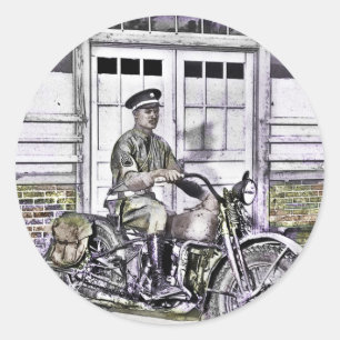 Pegatina Redonda Policía de moto negra ww2