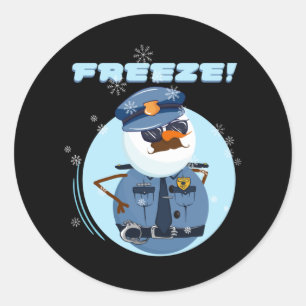 Pegatina Redonda Policía de Snowman frena a policía