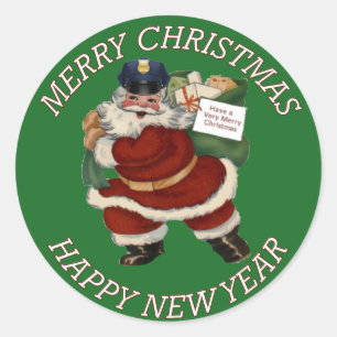 PEGATINA REDONDA POLICÍA MERRY CHRISTMAS SANT CLAUS