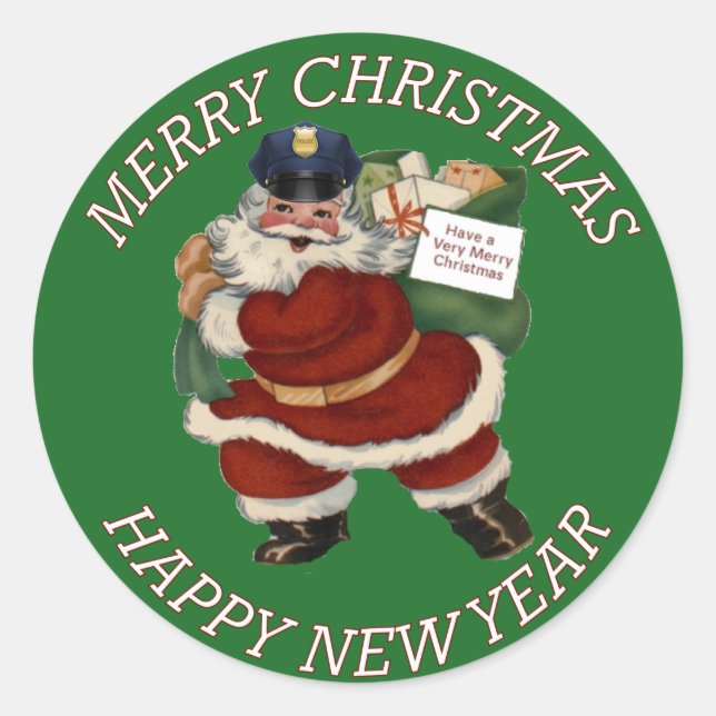 PEGATINA REDONDA POLICÍA MERRY CHRISTMAS SANT CLAUS (Anverso)