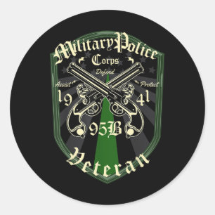 Pegatina Redonda Policía Militar 95 Veterano Bravo