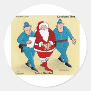 Pegatina Redonda Policía Navidad Regalos y Tarjetas Divertidas de N