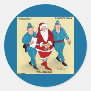 Pegatina Redonda Policía Navidad: Santa ha sido muy malo