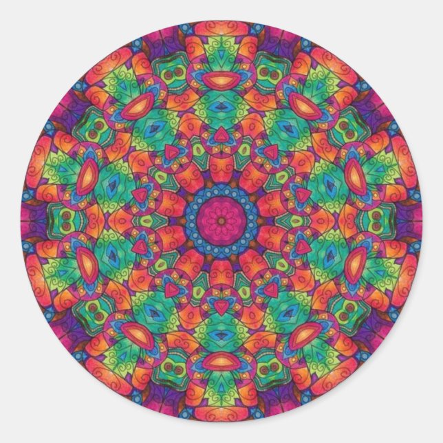 Pegatina Redonda Policromo Maze Mandala (Anverso)