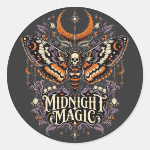 Pegatina Redonda Polilla Cabeza de Muerte Magia de Medianoche