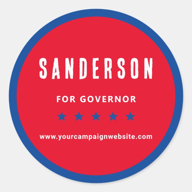 Pegatina Redonda Political Election Campaign Name Red White Blue (Anverso)