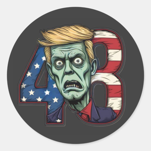 Pegatina Redonda Political Satire Zombie Trump "48" USA Flag  (Anverso)