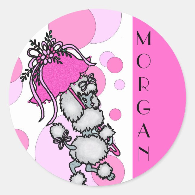 Pegatina Redonda Polk-a-dots N Poodles-Personalizable (Anverso)