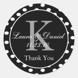 Pegatina Redonda Polka blanco blanco blanco y blanco lindo monogram