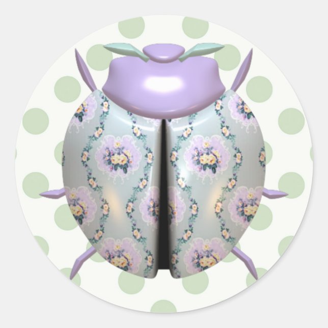 Pegatina Redonda Polka dot floral púrpura (Anverso)