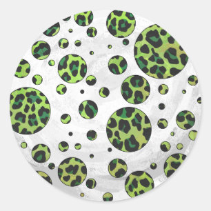 Pegatina Redonda Polka Dot Leopardo Negro y Verde