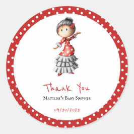 Pegatina Redonda Polka Dot Rojo Flamenco Sevillana Bailante