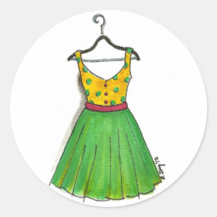 Pegatina Redonda Polka Dot Vintage Ropa Retro Vestido Fiesta