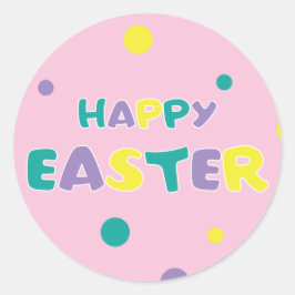 Pegatina Redonda Polka Dots Pastel Pink Happy Easter