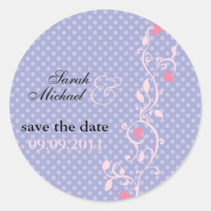 Pegatina Redonda Polka Dots Purple Floral Vine Boda