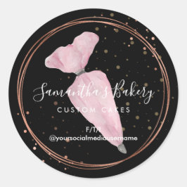 Pegatina Redonda Polka Negro Dots Pastry Cake Designer Bakery Chef