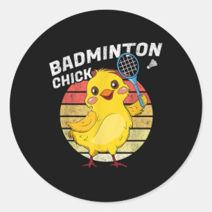 Pegatina Redonda Pollita de bádminton Retro Pollo Birdie Mujeres Bá