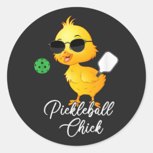 Pegatina Redonda Pollita de Pickleball Divertida Pickleball