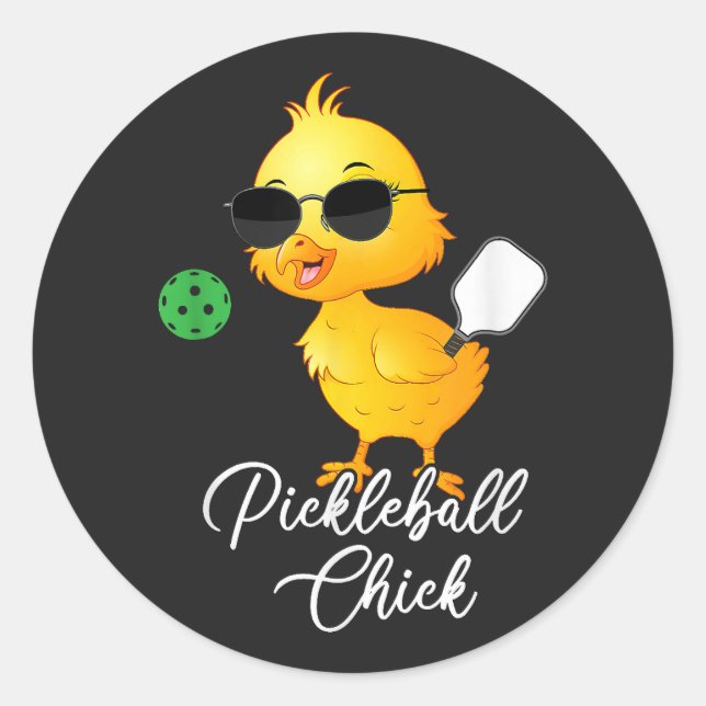 Pegatina Redonda Pollita de Pickleball Divertida Pickleball (Anverso)