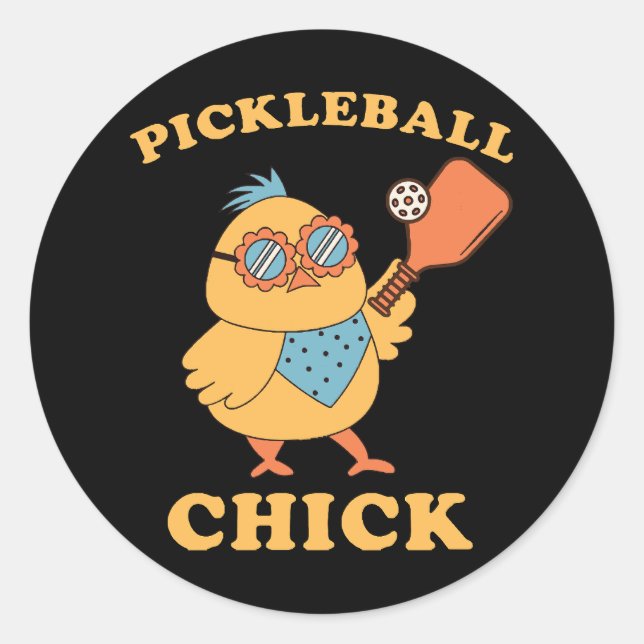 Pegatina Redonda Pollita de Pickleball - retro (Anverso)