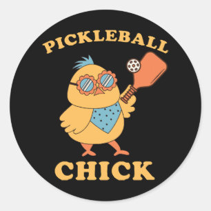 Pegatina Redonda Pollita de Pickleball - retro