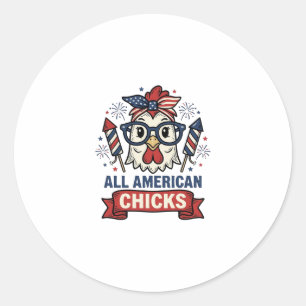 Pegatina Redonda Pollitas Patrióticas Americanas Diseño Vectorial