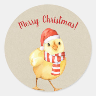 Pegatina Redonda Pollito Amarillo de Navidad País Fiesta Personaliz