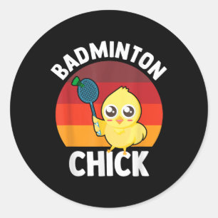 Pegatina Redonda Pollito de bádminton jugador de bádminton volante