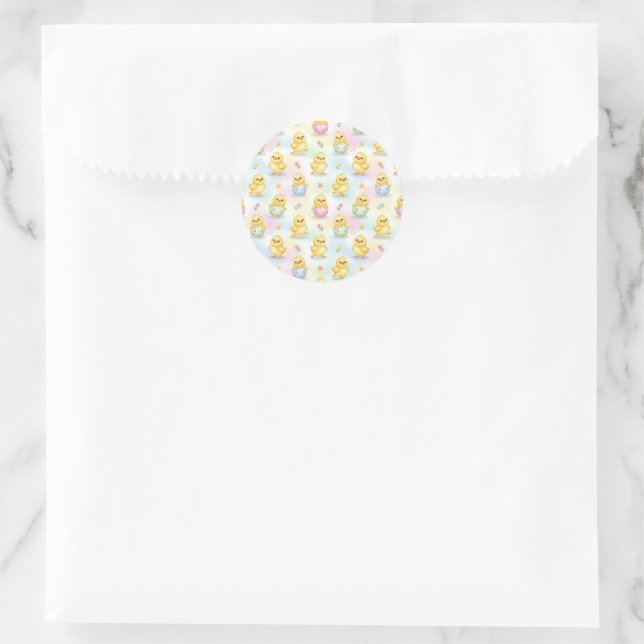 Pegatina Redonda Pollito de bebé adorable acuarela Pascua (Bolso)