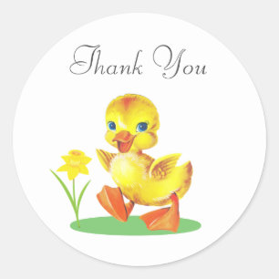 Pegatina Redonda Pollito de Pascua con Flor Gracias