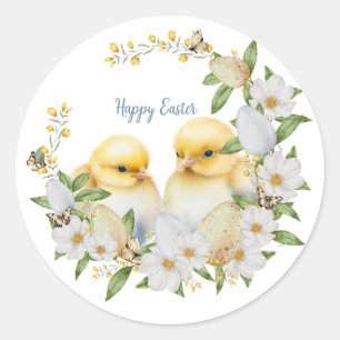 Pegatina Redonda Pollito de Pascua Personalizado Acuarela