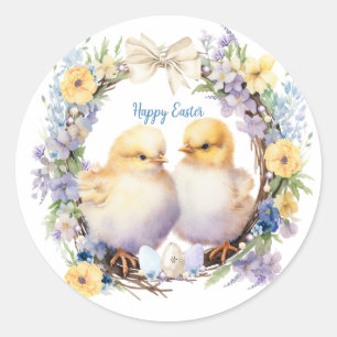 Pegatina Redonda Pollito de Pascua Personalizado Acuarela