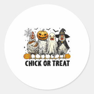Pegatina Redonda Pollito Divertido O Trata Bruja De Halloween Pollo