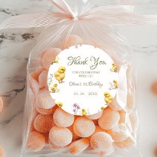 Pegatina Redonda Pollo 1er cumpleaños Animales de granja Cumpleaños