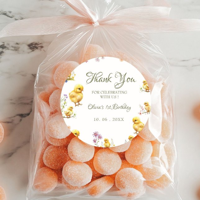 Pegatina Redonda Pollo 1er cumpleaños Animales de granja Cumpleaños (Subido por el creador)