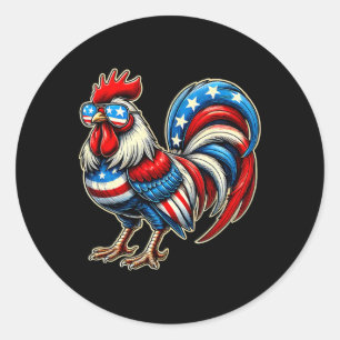Pegatina Redonda Pollo Bandera Americana Usa Granjero Divertido 4 D